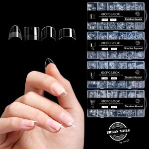 Urban nails tip box Clear Shorties: Almond-Round-Square-Squoval 4 dozen 600 pcs per box 12 sizes